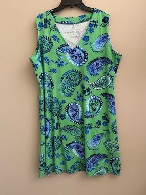 Ana Clare Green Paisley Print Shift Dress Size XXL Cotton